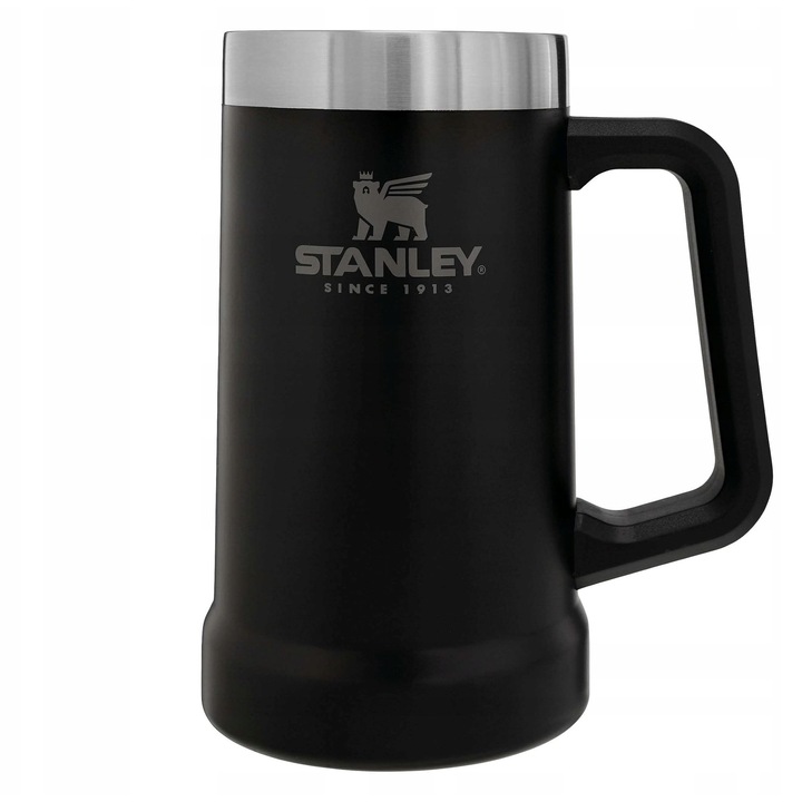 Cana termos Stanley Adventure Vacuum Stein 0.7L, negru mat, inox, mentine temperatura bauturilor reci pana la 7 ore
