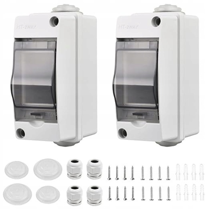 Skrzynka bezpiecznikowa natynkowa IP65, 2 module, set 2 bucati, 120x54x90mm, transparenta