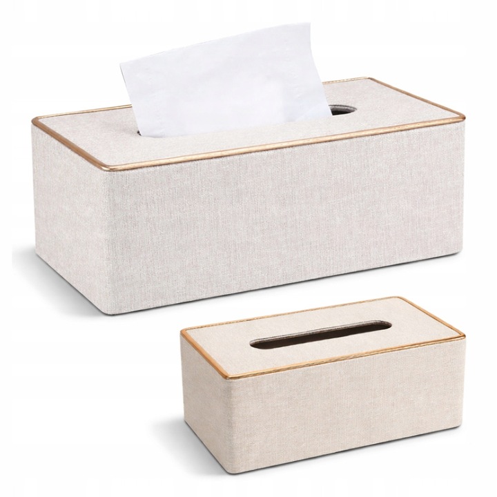 Cutie pentru servetele din piele PU, design minimalist, culoare bej, pentru birou si masina