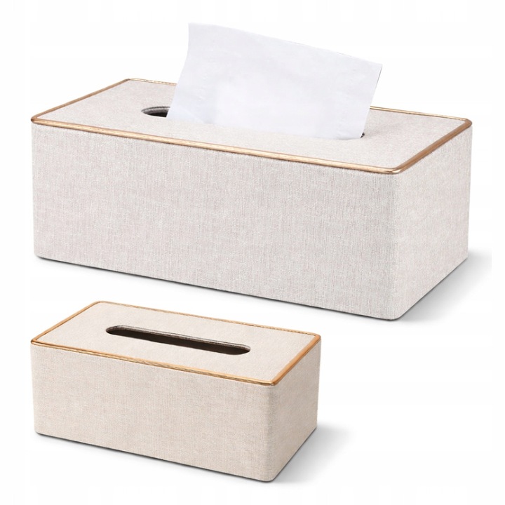 Cutie pentru servetele din piele PU, design minimalist, culoare bej, pentru birou si masina