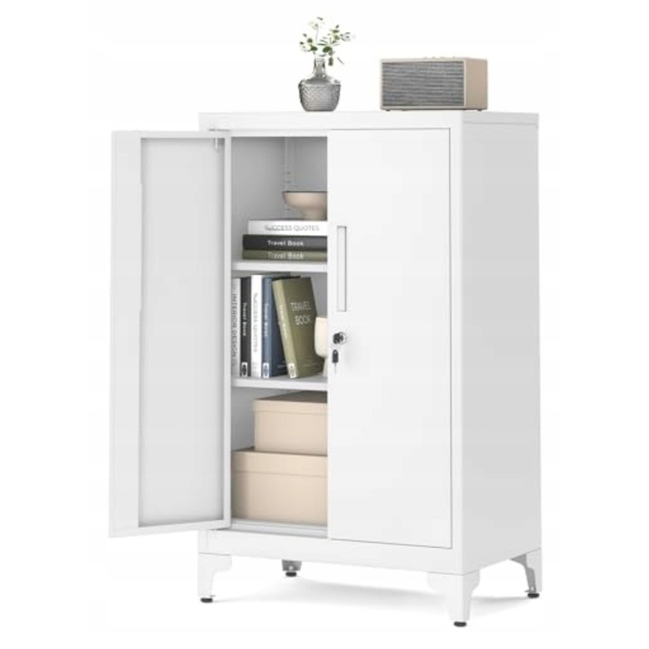 Dulap metalic multifunctional, Songmics, alb, 2 polite reglabile, rezistent la apa