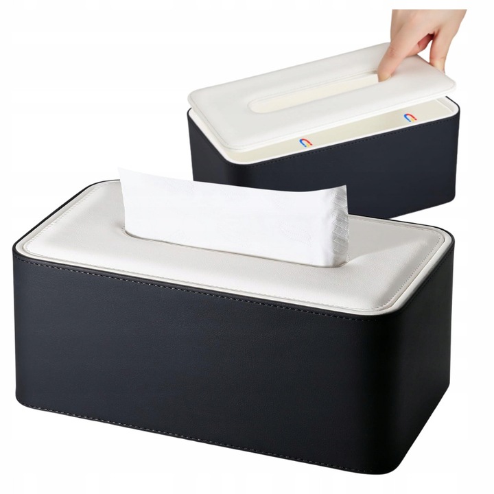 Cutie pentru servetele din piele PU, design minimalist, culoare neagra, pentru birou si masina