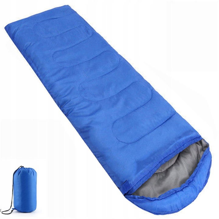 Sac de dormit Ecarla Kaptur, 210x75cm, poliester, albastru, set cu husa de depozitare