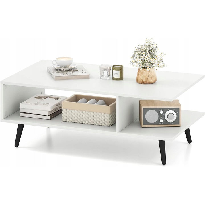 Mese 2 niveluri, design modern, metal + placaj, culoare neagra, dimensiuni potrivite pentru salon