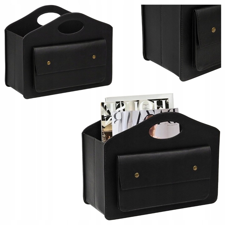 Suport pentru reviste, organizator pliabil, negru, 33,8x28x15cm