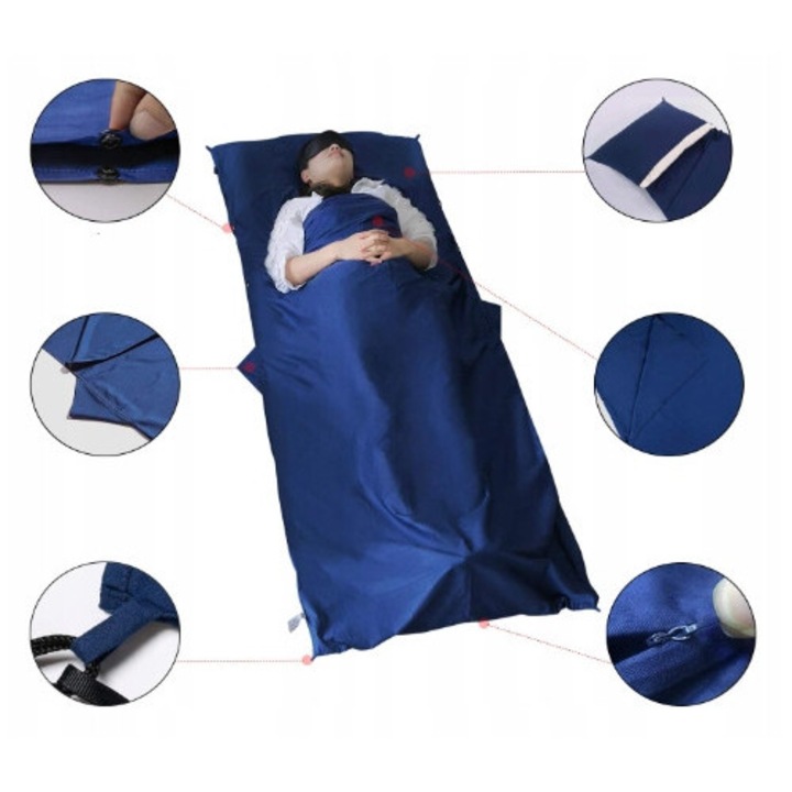 Sac de dormit, Inother, 220x90cm, 100% bumbac, usor, pentru alergici, multicolor