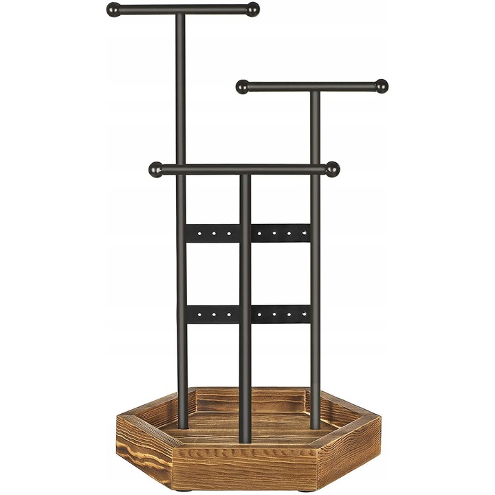 Ékszertartó, fém és fa, fekete, 20,5x18x36cm