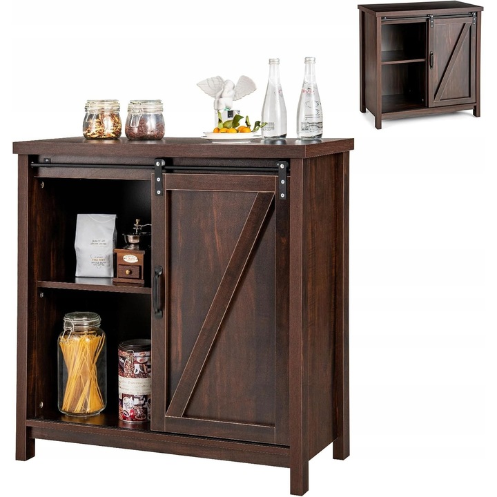 Dulap bucatarie cu blat de lucru, 80x40cm, usi glisante, culoare maro, utilizare multifunctionala