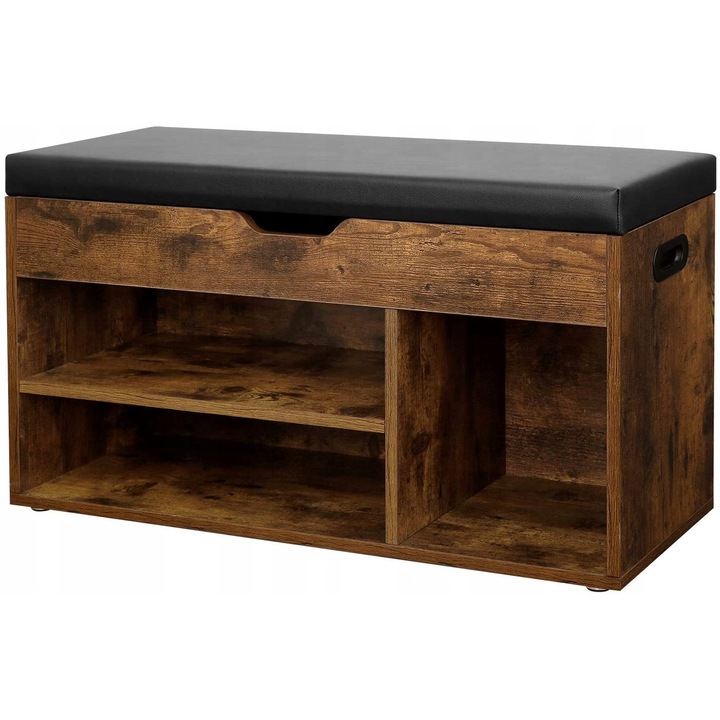 MUFART cipőtároló pad, 3 polccal, rusztikus barna, 80x30x44cm