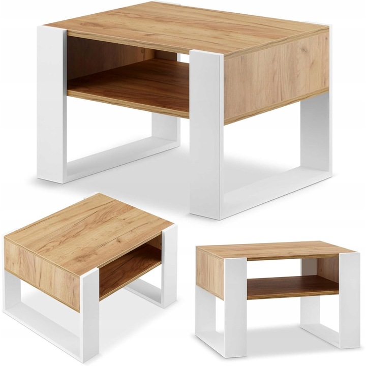 Маса, малка, модерна холна маса, с място за съхранение, 65x45см, естествен/дървесен цвят