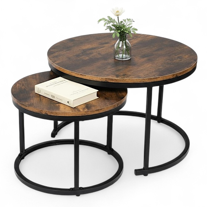 Set 2 Mese Ovale Loft, Culoare Maro, Dimensiuni 60x51cm si 40x41cm