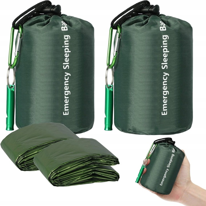 Sac de dormit de urgenta set 2 bucati, impermeabil, material Mylar, 200x120cm, verde