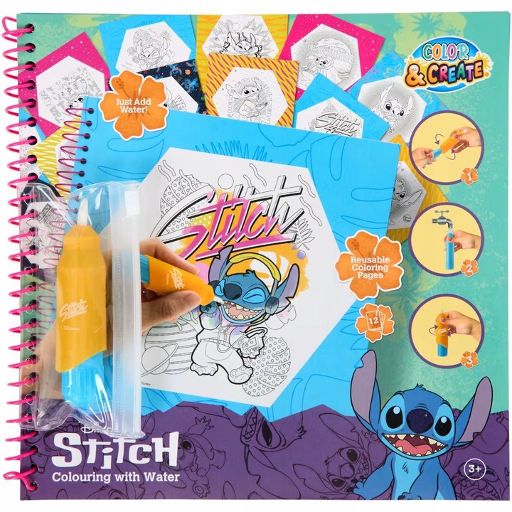 Set creativ Canenco, colorare cu apa, 12 imagini, 22x22cm, pentru copii 3+