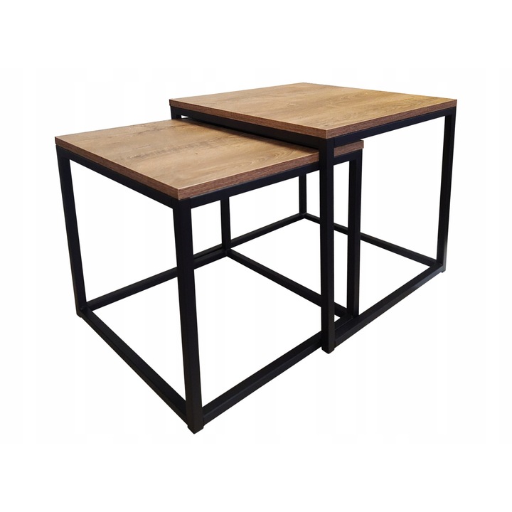 Set mese de cafea, Atos, 50x50x50,5cm, blat nuc, baza neagra