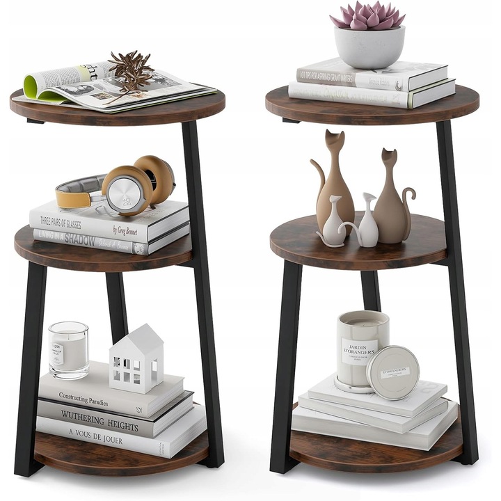 Комплект маси от 2 броя, метал, 3 нива, черен, 40,5x38x62см