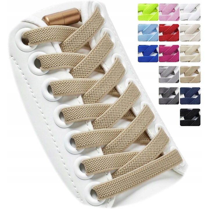 Snururi elastice plate set 2 perechi khaki 120x0,8cm cu capse metalice