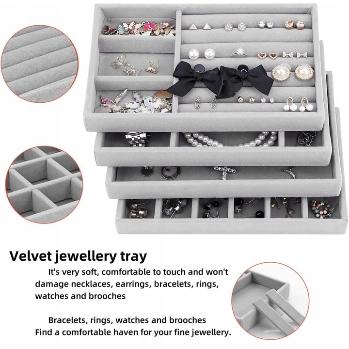 6 db szürke ékszerdoboz készlet, fiókrendező