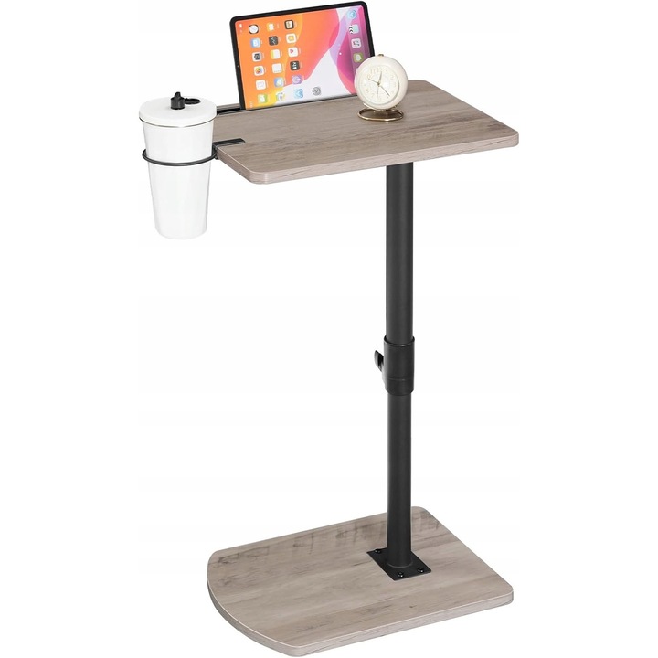 Помощна маса C, без марка, регулируема на 360 градуса, сива + черна, 40x30x81cm, регулируема височина 45,5-78cm, поставка за чаша