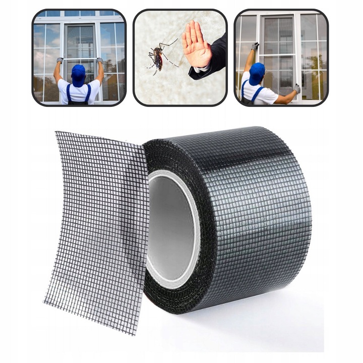 Set de reparare pentru moskitiere, banda adeziva din fibra de sticla, 5m x 5cm, negru
