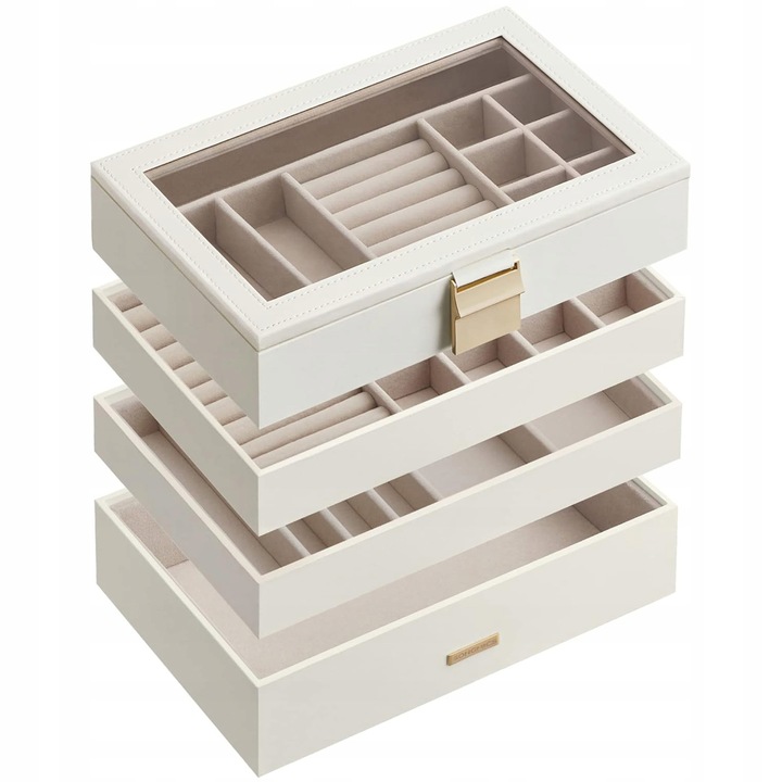 Кутия за бижута, 4 нива, бяла, 17x28x18,3 см