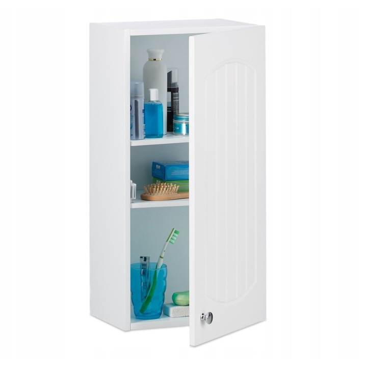 Sifonier baie Relaxdays, alb, 60x30x20,5 cm, 2 polite, design cu model zebrat