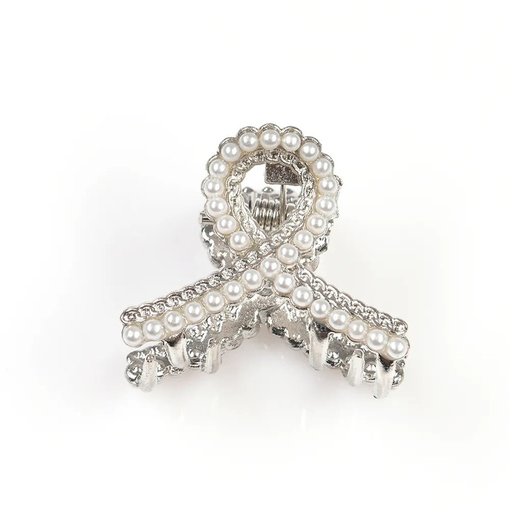 Cleste par argintiu forma funda cu perle albe