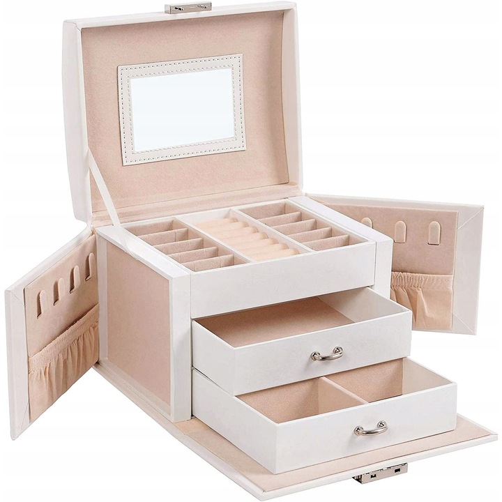 Кутия за бижута, 17,5x13,5x12см, бяла, с огледало и закопчалка, комплект 1 бр
