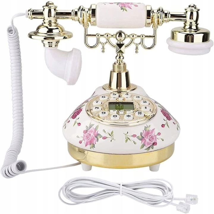 Telefon stacionar retro MS-9101, ceramica, 13,5x13,5x11cm, set complet