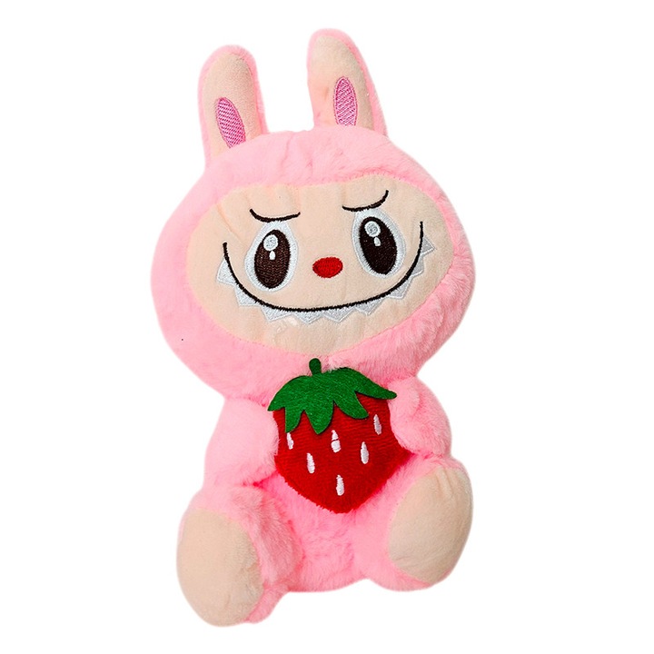 Jucarie de plus iepuras cu capsuna, 27 cm, Roz, Velve