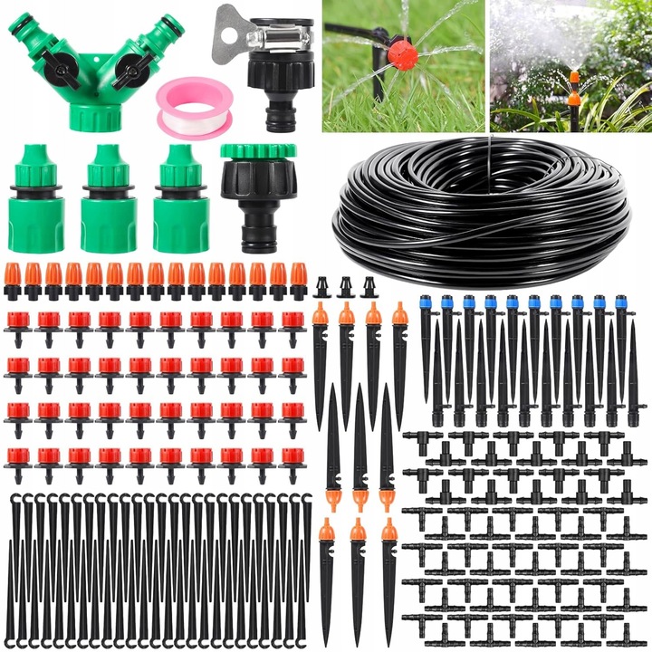Sistem de irigare pentru gradina, 201 piese, 50m, solutie de irigare reglabila, economisire apa