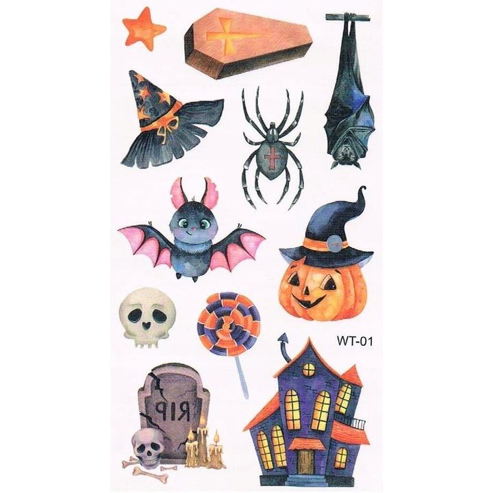 Tatuaje temporare pentru copii, set 1 foaie, modele colorate, 12x7cm