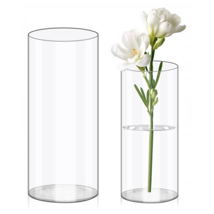 Set 2 vaze cilindrice acrilice transparente 25x12cm si 20x10cm, design minimalist