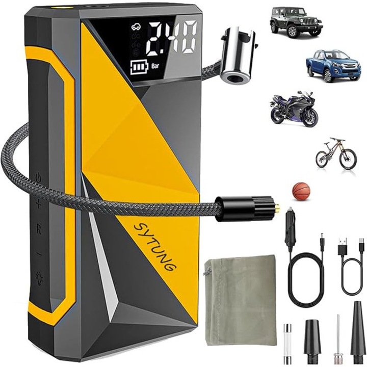 Compresor auto portabil, 150 PSI, acumulator 6000mAh, display LED