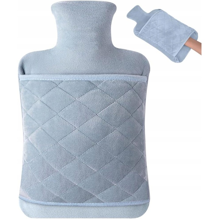 Incalzitor corporal 2L cu husa din tricot, gri-albastru, pentru incalzire si racire