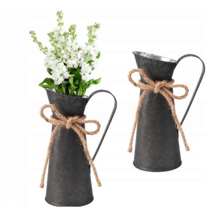 Set 2 vaze metalice pentru flori stil rustic shabby chic vintage, 20cm
