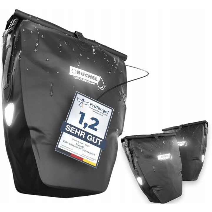 Set 2 Torbe Rowera 25,4L, Buchel, Wodoodporne, Negre