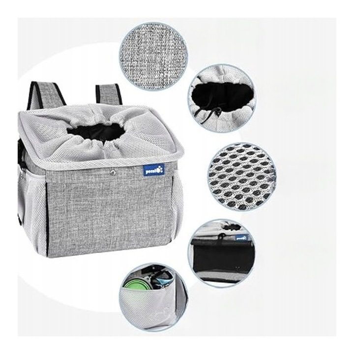 Geanta pentru transport animale Galaxy, pliabila, respirabila, gri, pentru caini si pisici pana la 6 kg