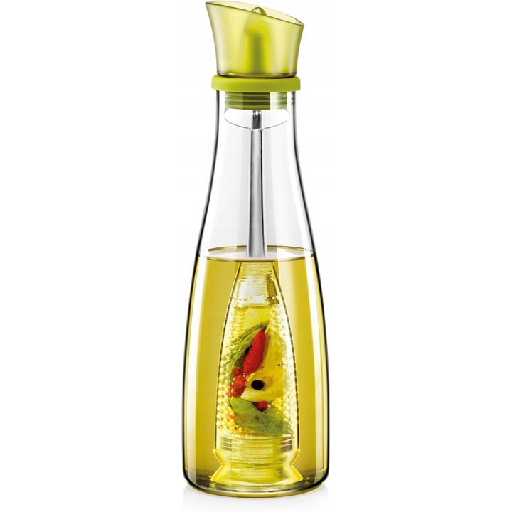 Sticla cu infuzor pentru ulei, 500 ml, sticla borosilicata, verde/transparent, 7,5x25cm