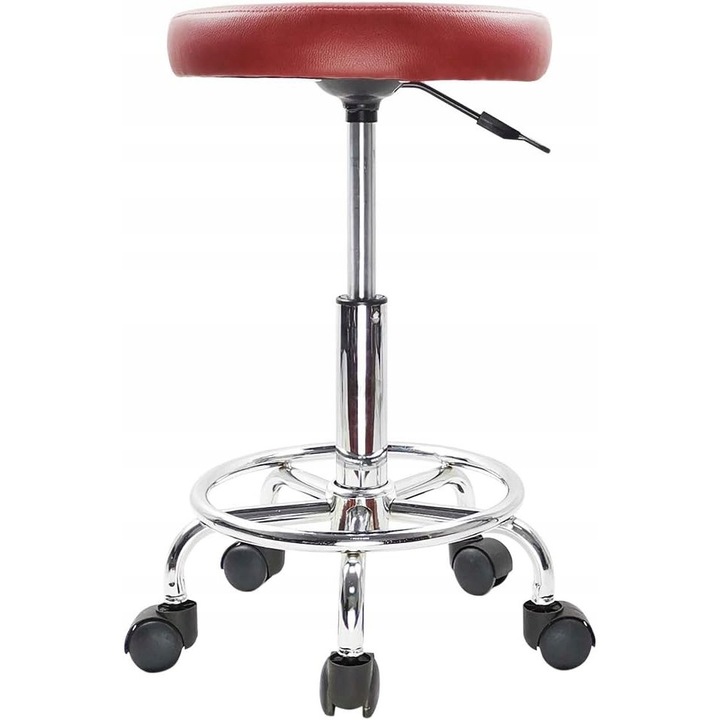 Taboret mobil rosu, inaltime reglabila 47,5-62 cm, rotativ 360°, diametru sezut 36 cm