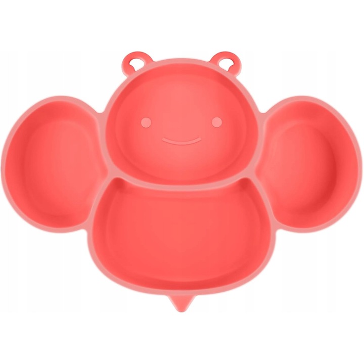 Szilikon tányér babáknak tapadókoronggal, méhecske design, piros, kanállal és villával szettben