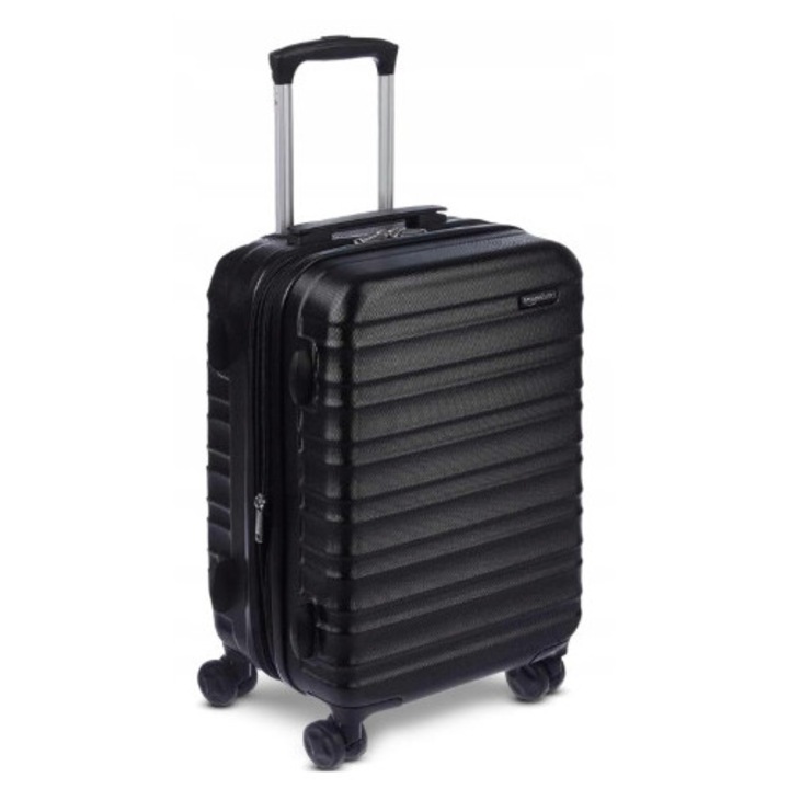 Troler, negru, 34,5x24x48,5cm, extensibil, 4 roti duble, ABS