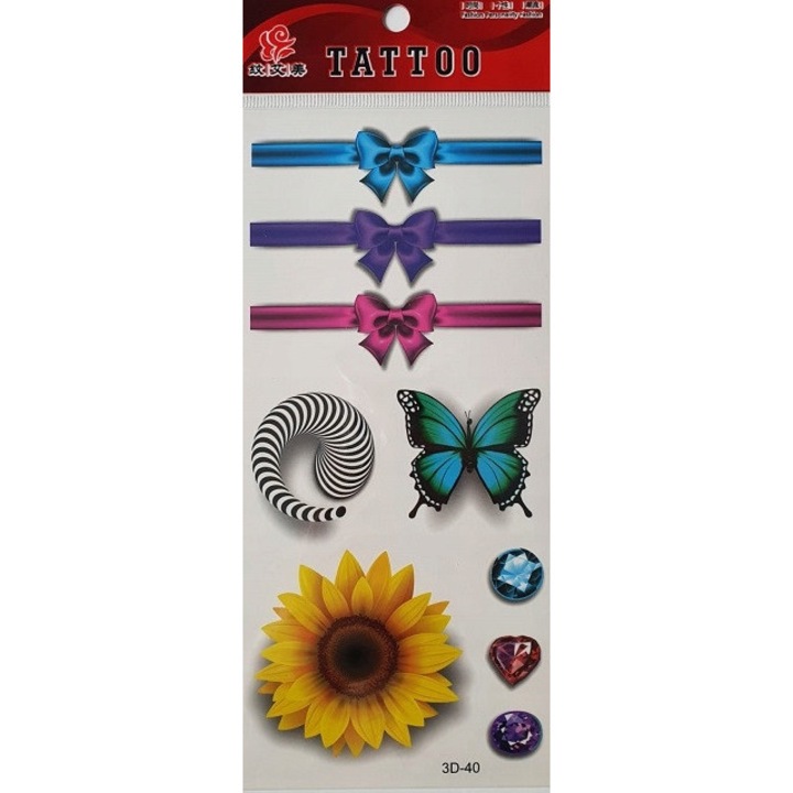 Set tatuaje temporare 3D, 9 modele, non-toxic, multicolor