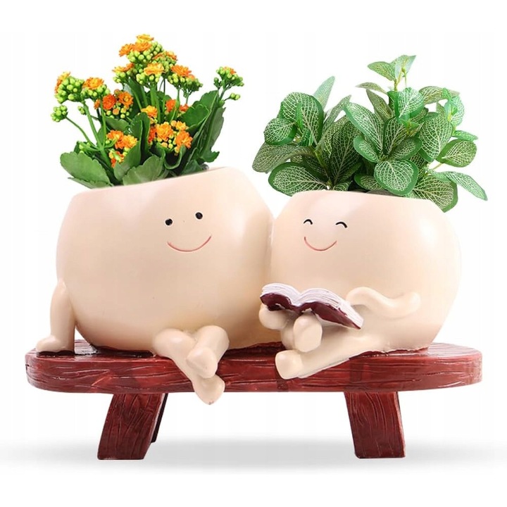 Dekoratív virágcserép mosolygós arcokkal, minőségi anyagból