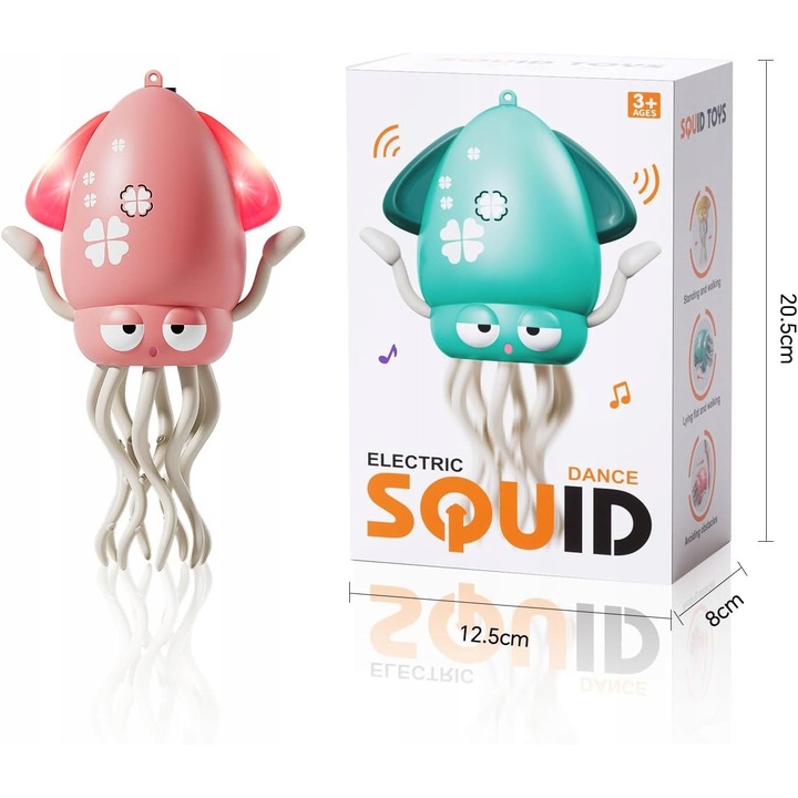 Jucarie interactiva pentru copii, caracatita dansatoare LED, roz, 3 moduri de redare, acumulator USB