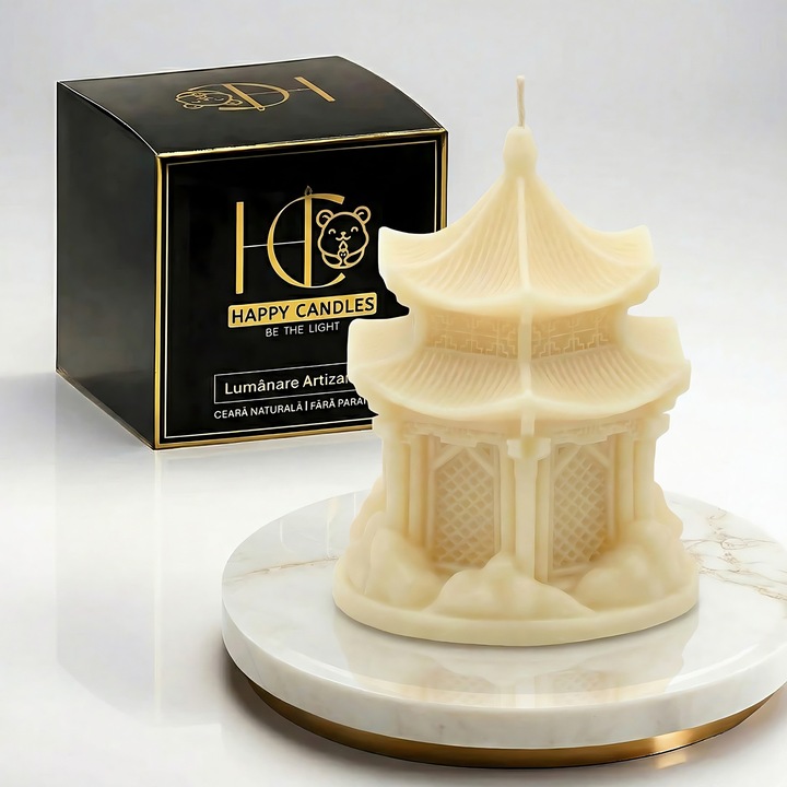 Свещ от естествен пчелен восък, Happy Candles, Pavilion, слонова кост, ръчна изработка, 110гр