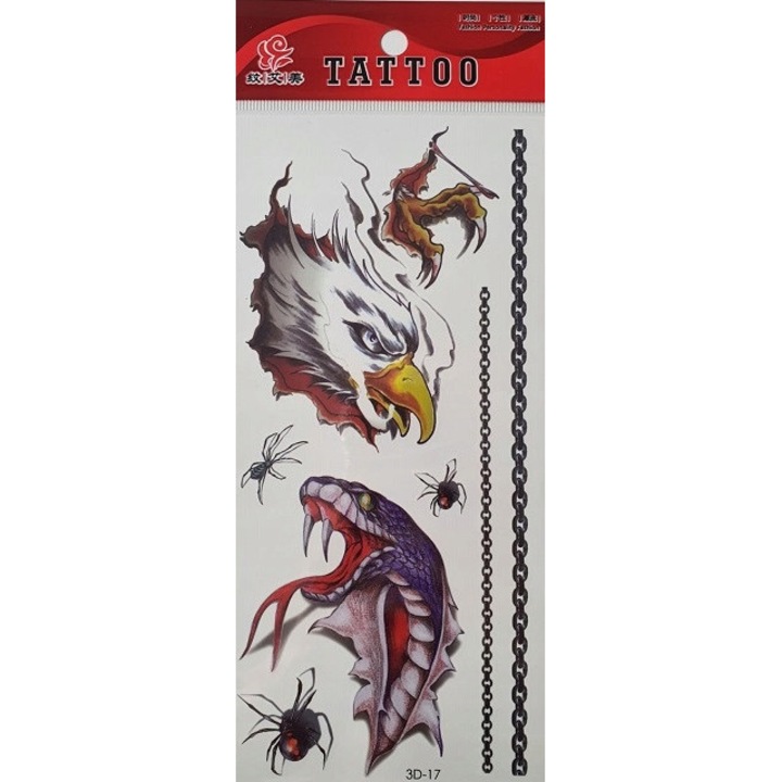 Set tatuaje temporare 3D, 7 modele, non-toxic, 3-5 zile, multicolor