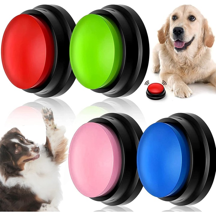 Jucarie interactiva pentru caini, 4 butoane, functie de inregistrare, culori diverse