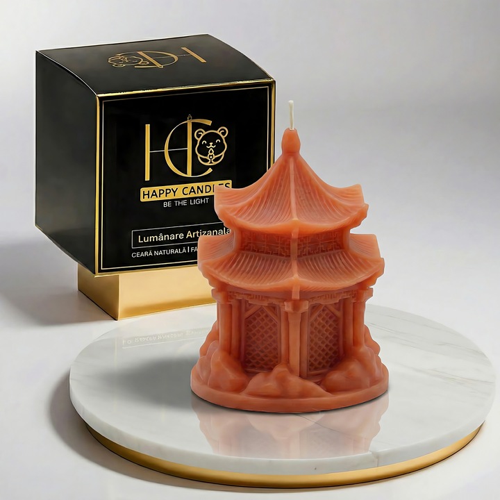 Свещ от естествен пчелен восък, Happy Candles, Pavilion, Coral, Ръчна изработка, 110гр