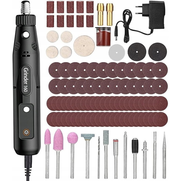 Mini unealta rotativa, 5 viteze, 104 accesorii, multicolor, compacta