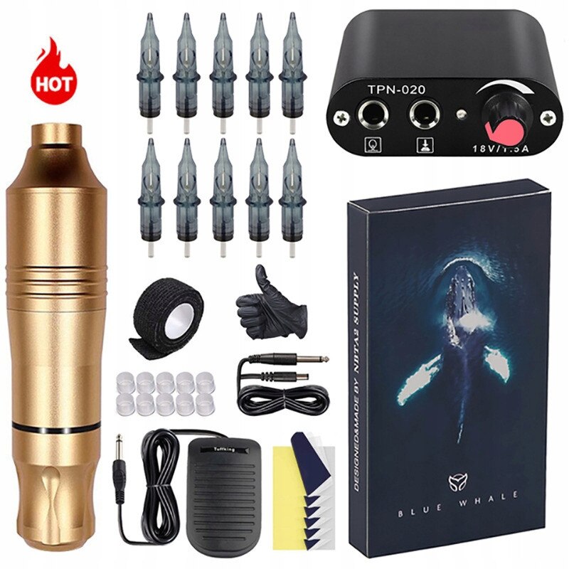 Set complet pentru tatuaje, maszynka, 10 ace, negru, 14cm - eMAG.ro